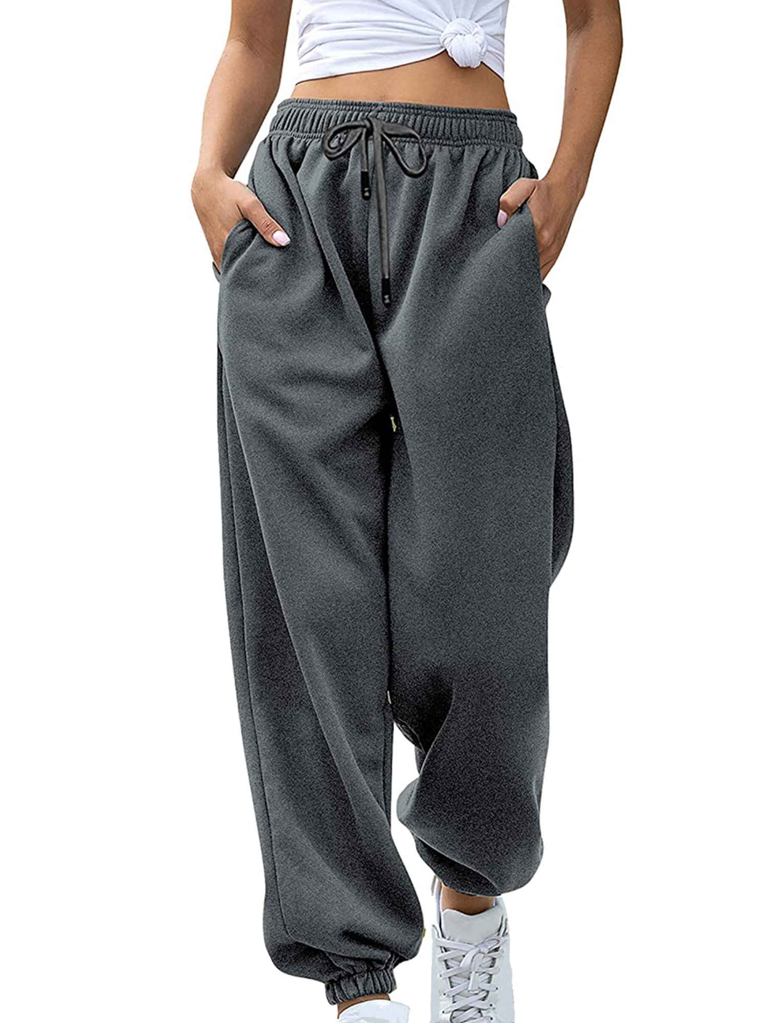 Lazybaby Womens High Waisted Sweatpants Drawstring Jogger Sweat Pants Cinch  Bottom Workout Trousers